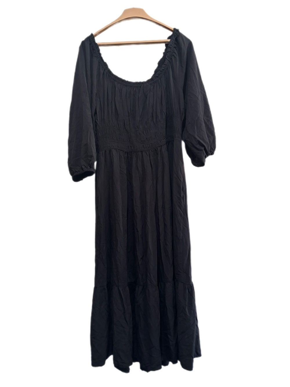GAP Factory Black Smocked Squareneck Tiered Midi Dress (Size XL)